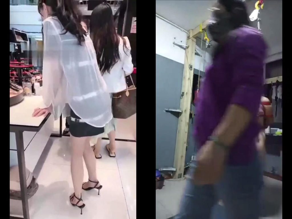双画面同步:高跟美腿美女商场里内置遥控玩具逛街和室内全身被捆绑的母狗（NH）-逍遥自在