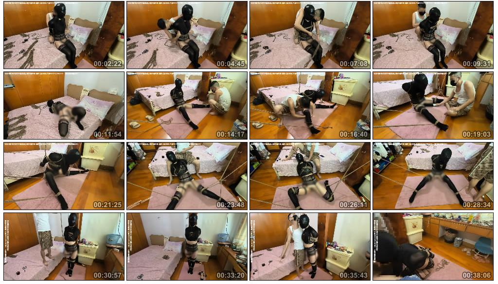 『我的媳妇』231弹、胶带包头+网袜套头+丝衣+吊带叠丝、羞耻姿势-逍遥自在