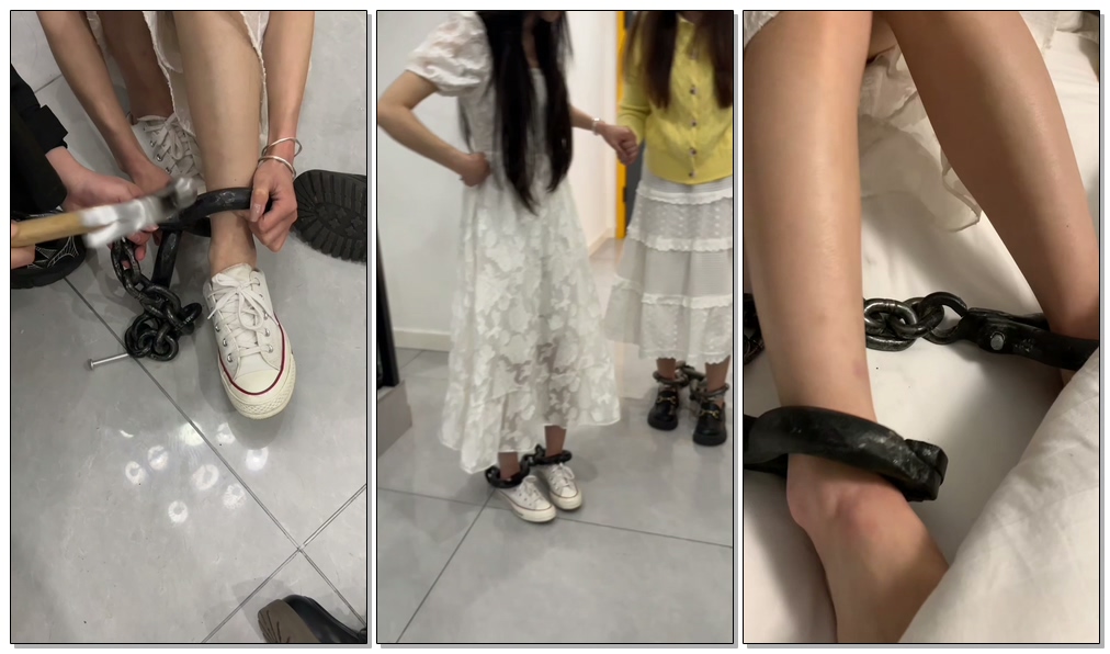 【布莱恩】3个女孩体验戴脚镣-初次-逍遥自在