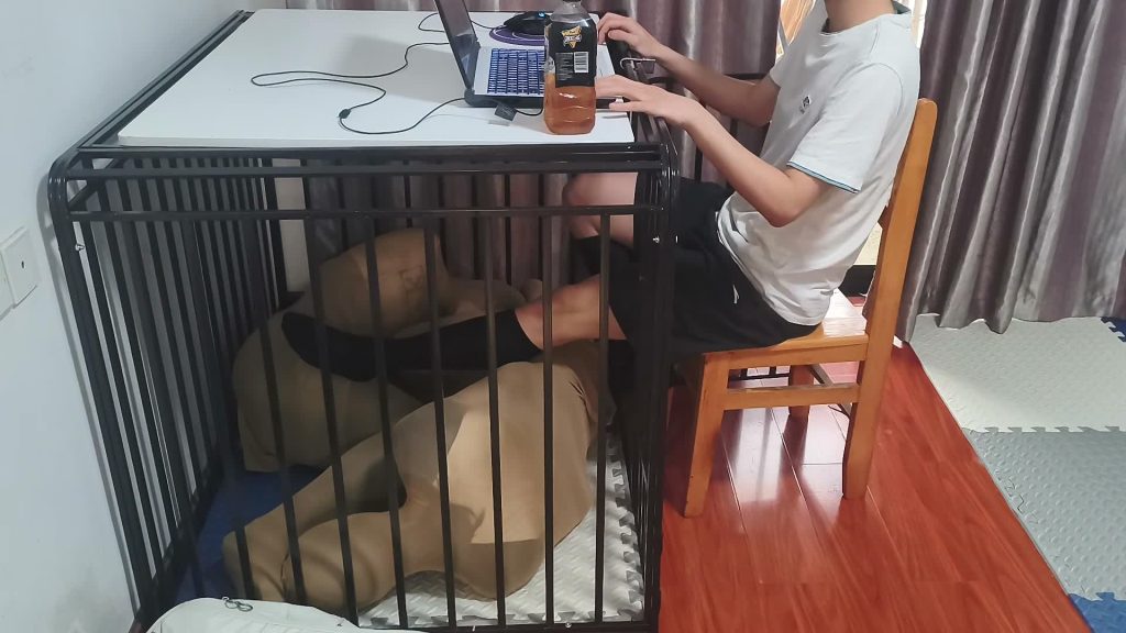 黄苓 特殊订单三：情侣双人丝袜全包进笼子当脚垫-逍遥自在